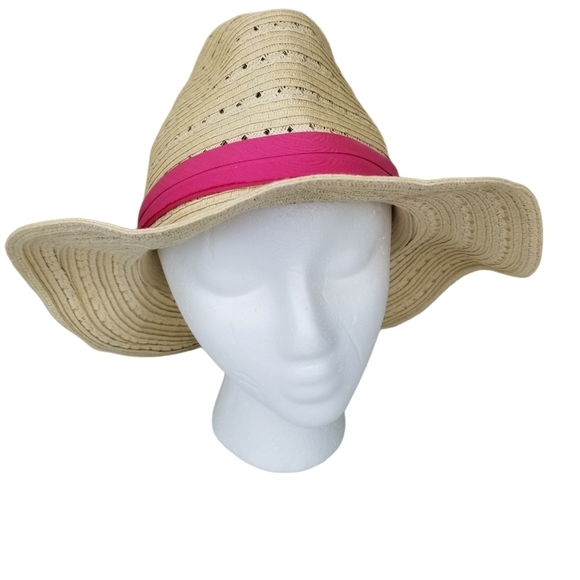 O'Rageous Soft Straw Style Fedora Floppy Sun hat Women's One Size - Picture 2 of 8